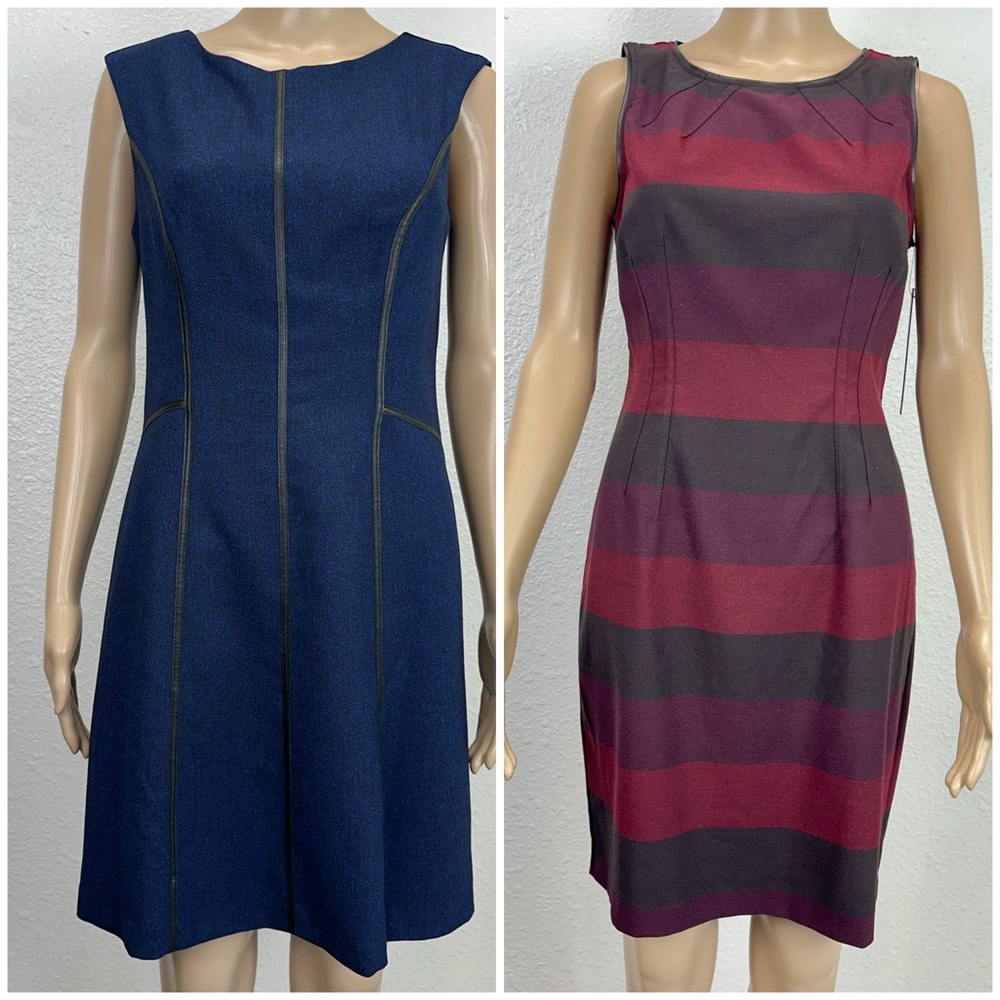 Andrew Mark Blue Red Dress leather piping detail sheath  8P Bundle Corpcore